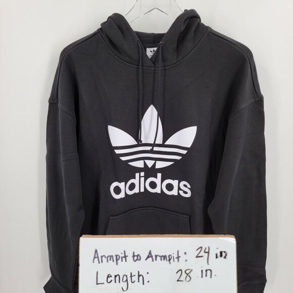 Adidas Originals Hoodie Womens Large Black White Trefoil Pullover Sweatshirt NEW - Picture 16 of 16